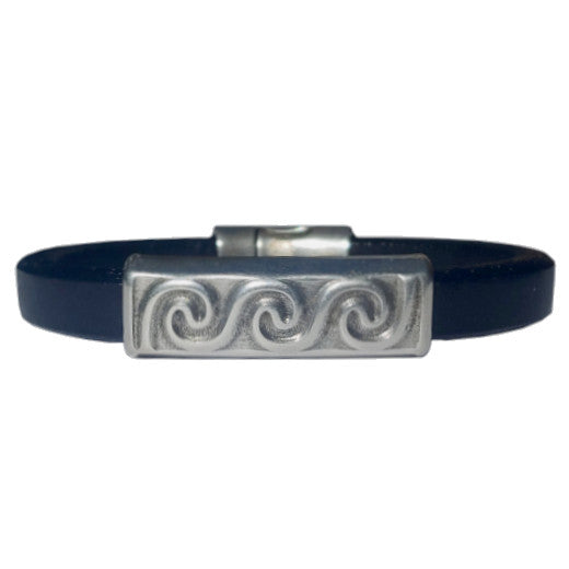 Silver Wave Leather Bracelet