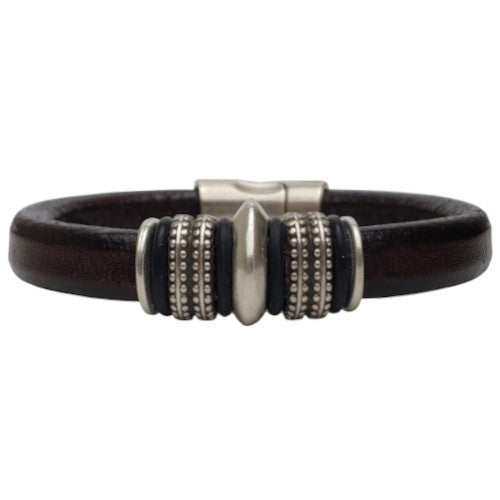 Silver Mars Leather Bracelet