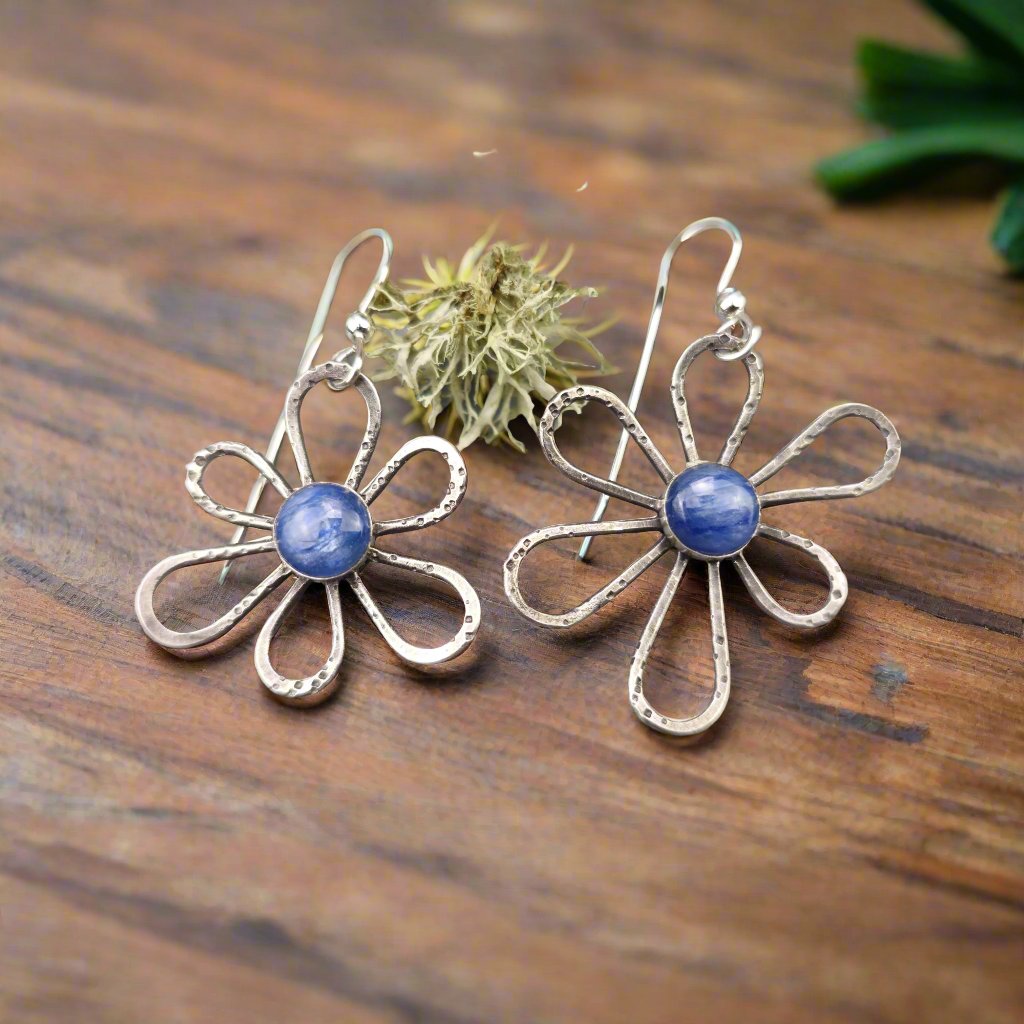 Sterling Silver Kyanite Flower Earrings