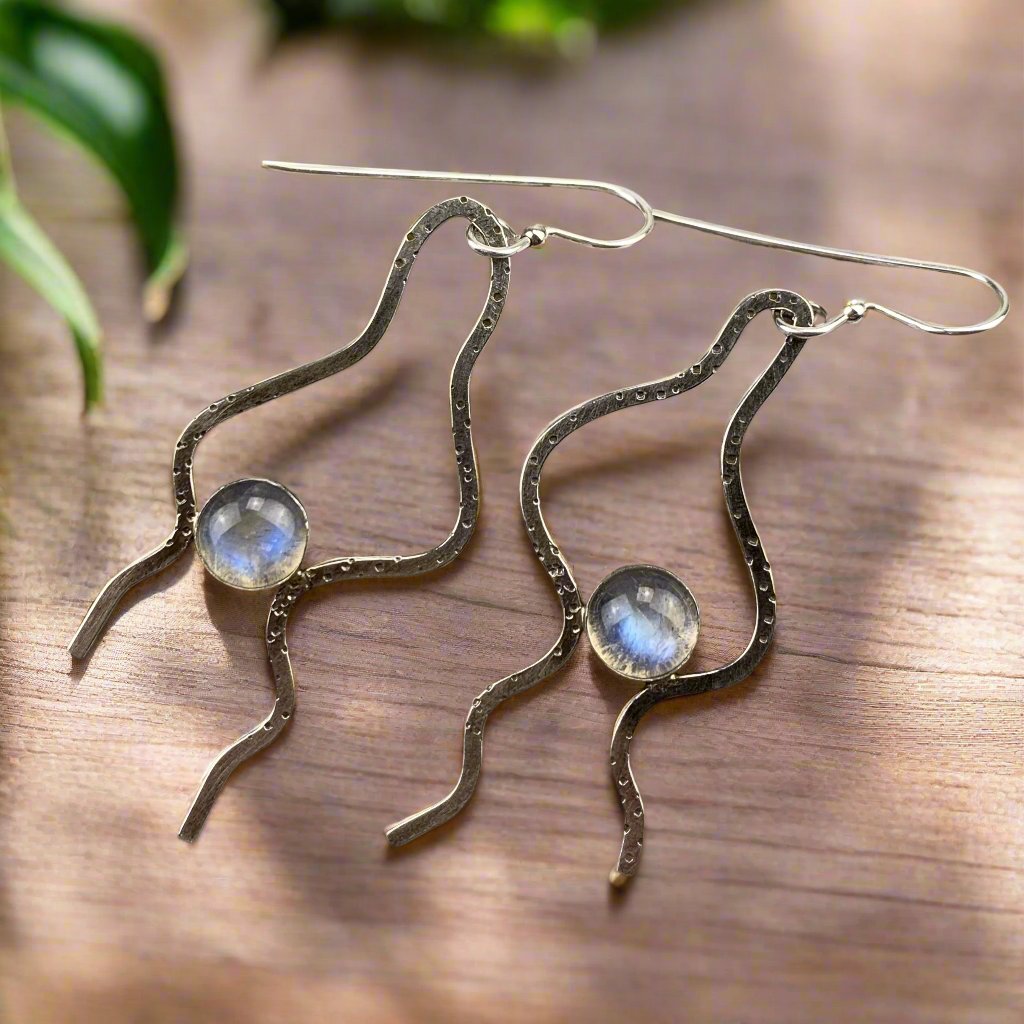 Sterling Silver Moonstone Tentacles Earrings