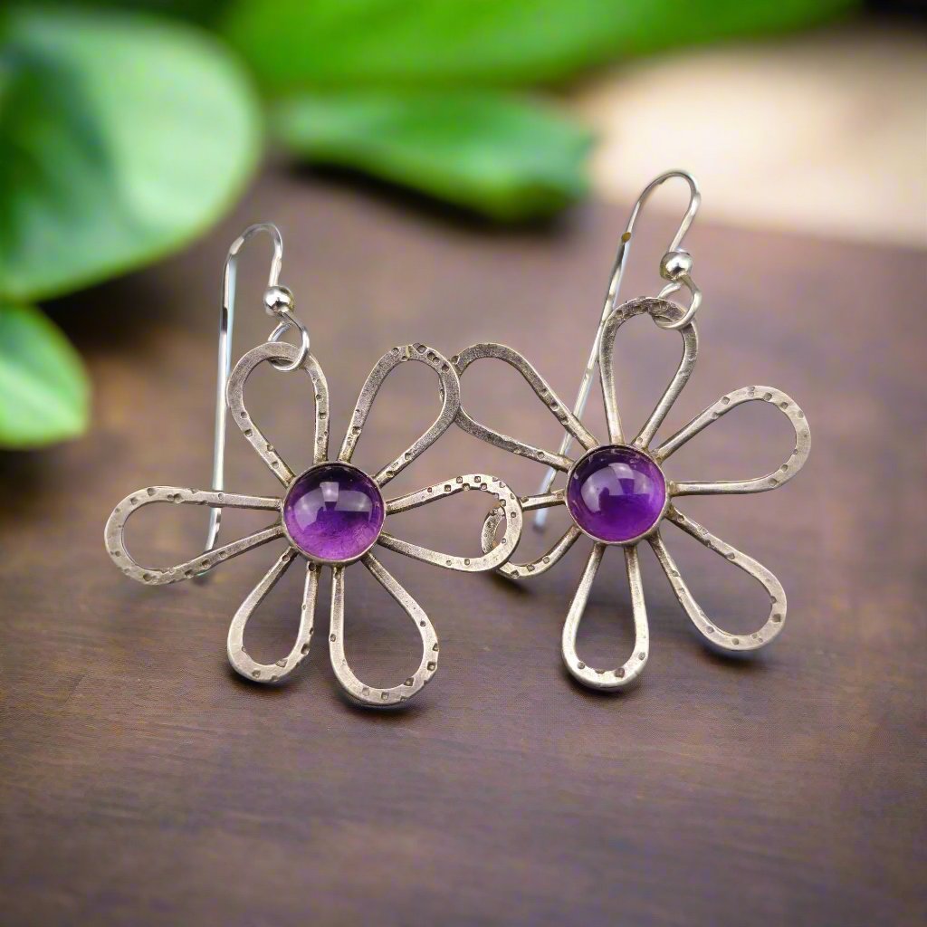 Sterling Silver Amethyst Flower Earrings