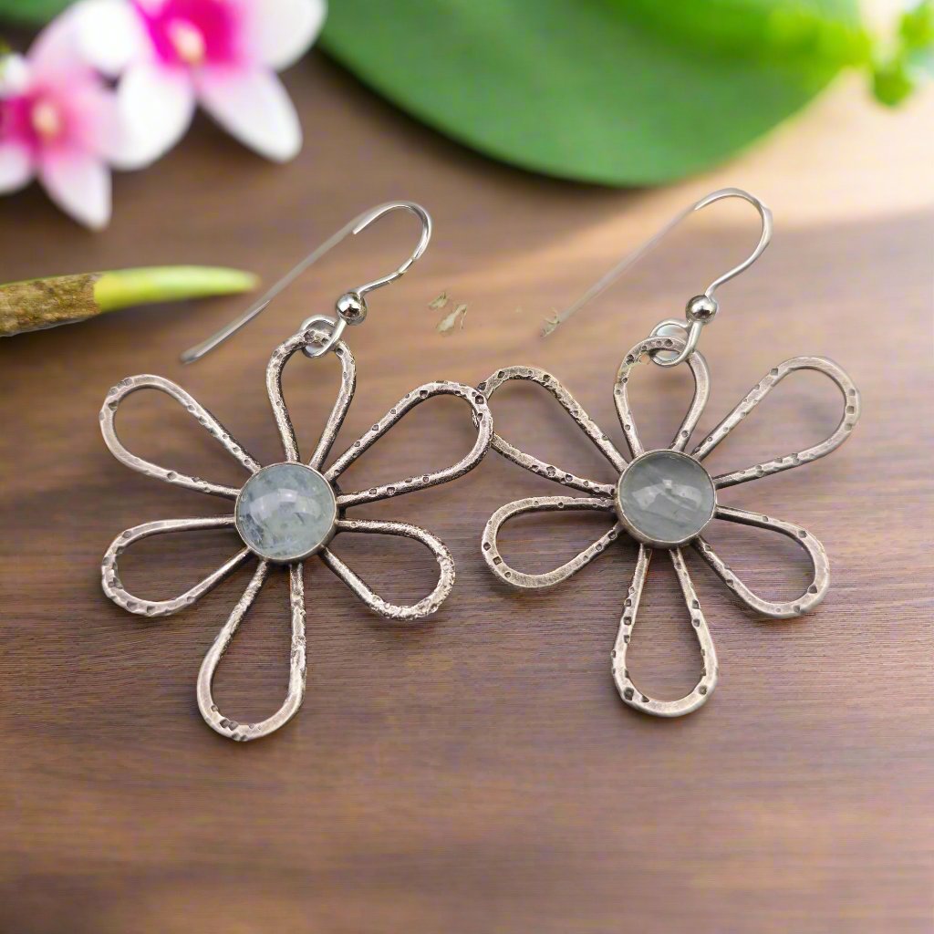 Sterling Silver Aquamarine Flower Earrings
