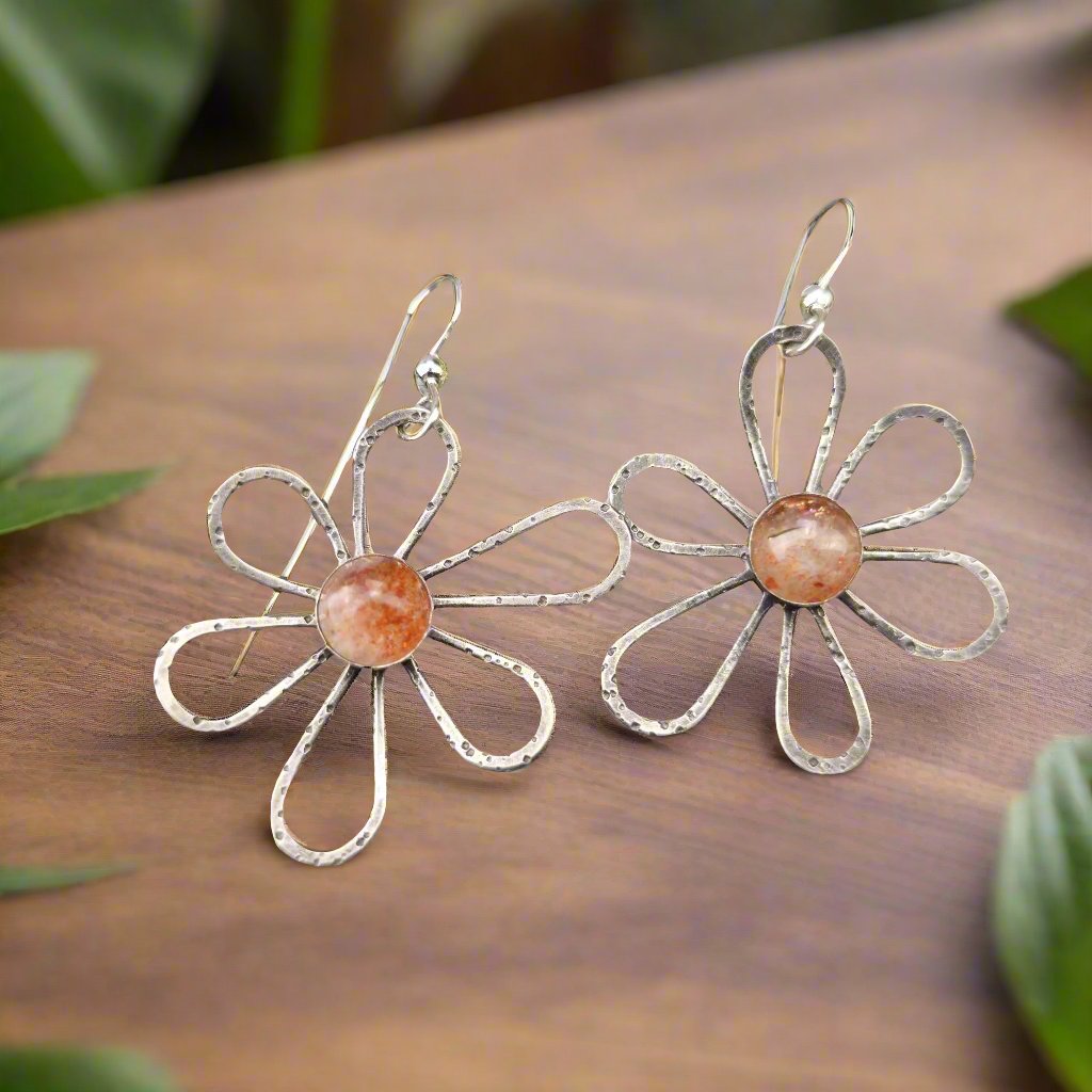 Sterling Silver Oregon Sunstone Flower Earrings