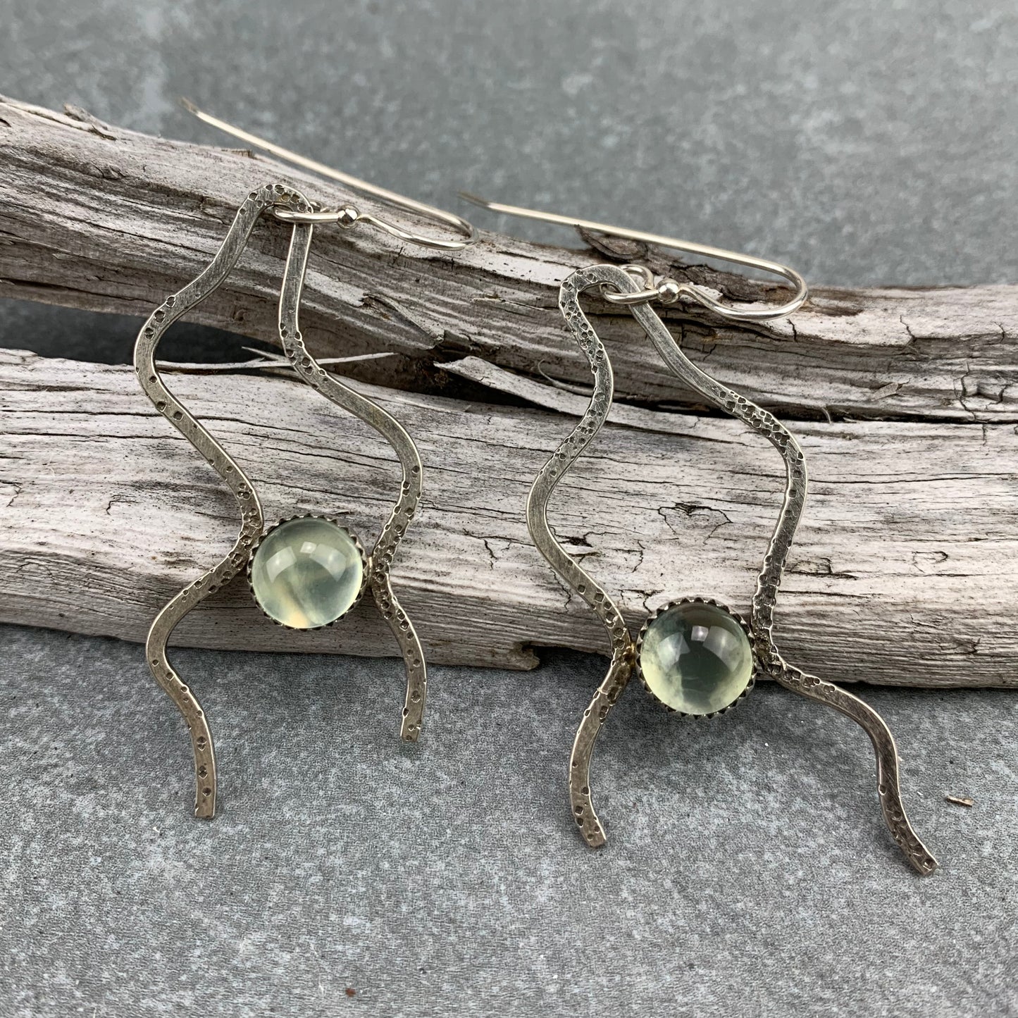 Sterling Silver Prehnite Tentacles Earrings