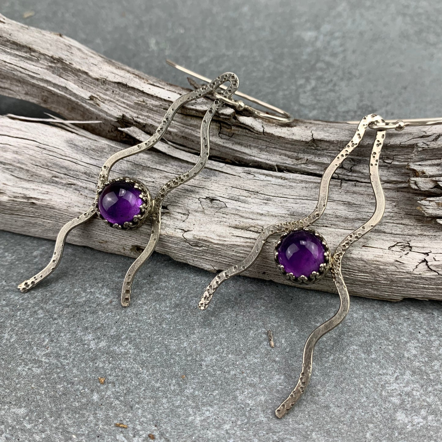 Sterling Silver Amethyst Tentacles Earrings