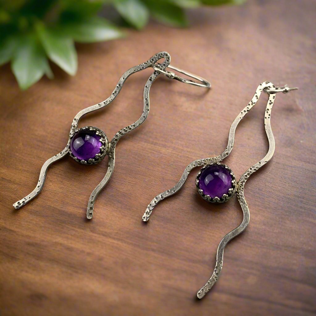 Sterling Silver Amethyst Tentacles Earrings