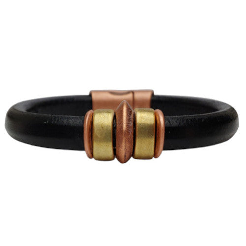 Brass and Copper Saturn Leather Bracelet