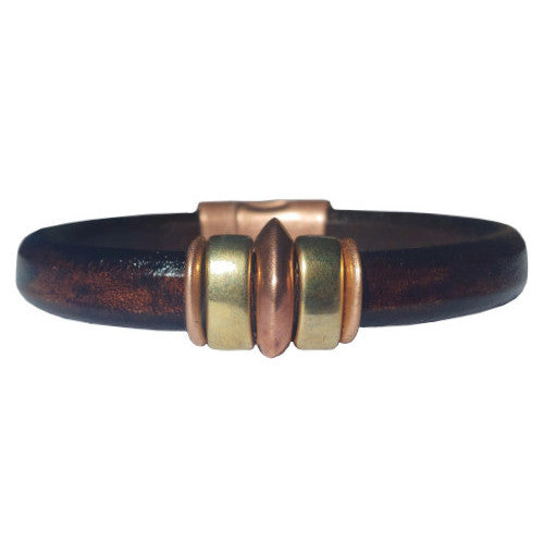 Brass and Copper Saturn Leather Bracelet