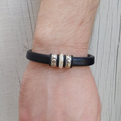 Silver Aries Leather Bracelet