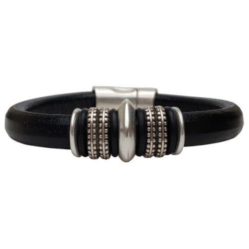 Silver Mars Leather Bracelet