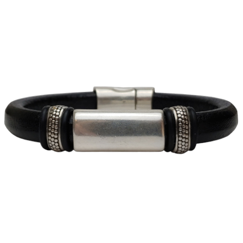 Silver Titan Leather Bracelet