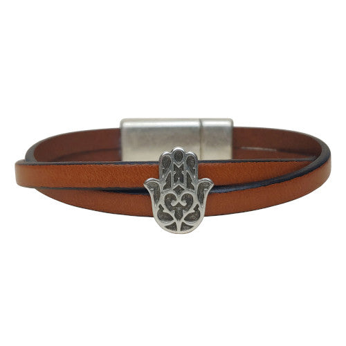 Hamsa Leather Bracelet in Multiple Leather Colors