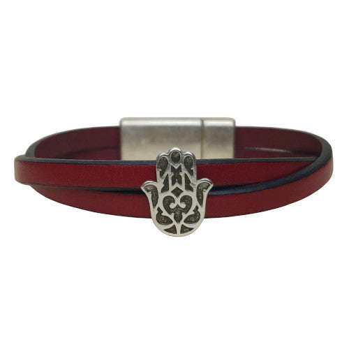 Hamsa Leather Bracelet in Multiple Leather Colors