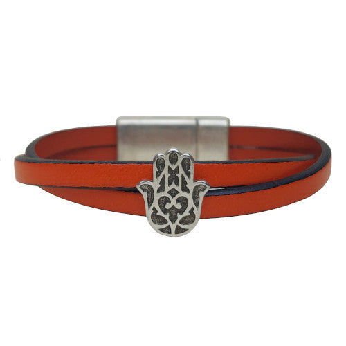 Hamsa Leather Bracelet in Multiple Leather Colors