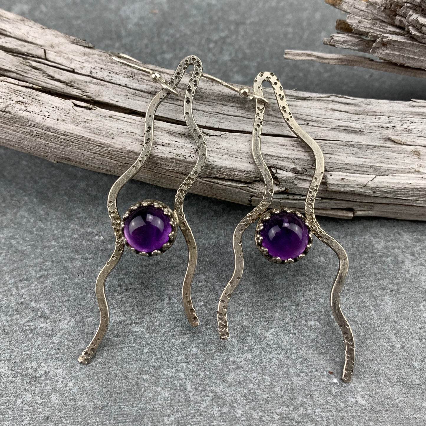 Sterling Silver Amethyst Tentacles Earrings