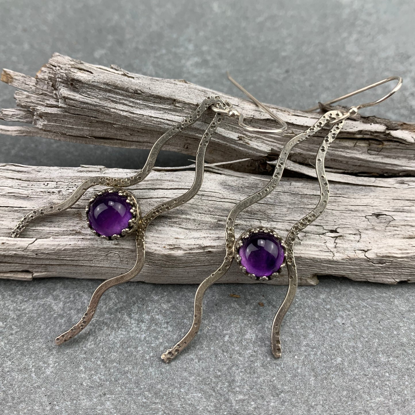 Sterling Silver Amethyst Tentacles Earrings